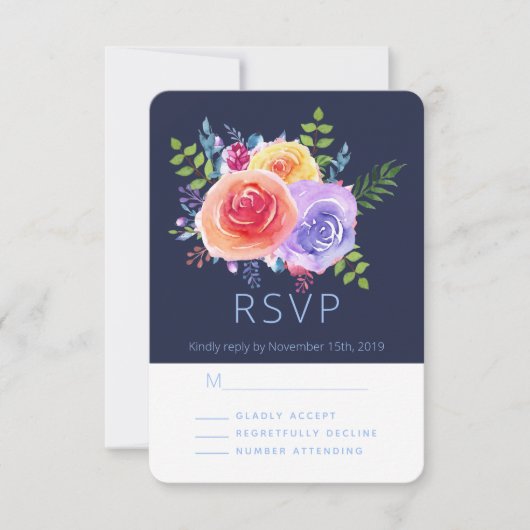 Waterverf Rozen Floral Bouquet Party RSVP (Voorkant)
