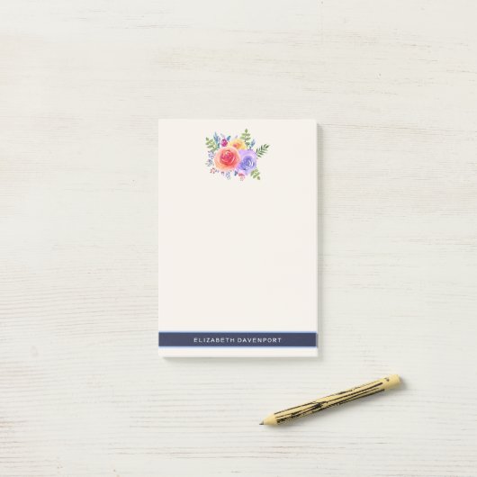 Waterverf Rozen Floral Bouquet Post-it® Notes (Op bureau)