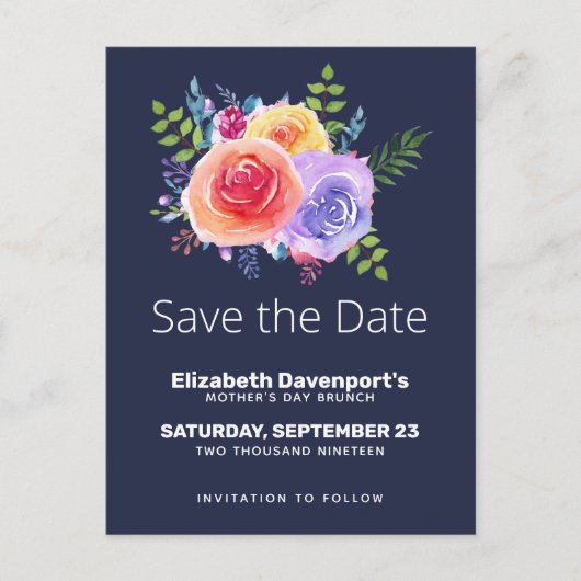 Waterverf Rozen Floral Bouquet Save the Date Briefkaart (Voorkant)
