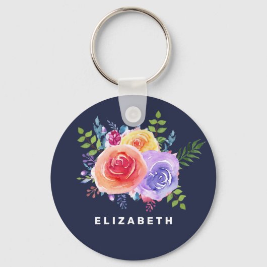 Waterverf Rozen Floral Bouquet Sleutelhanger (Voorkant)