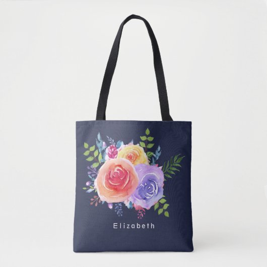 Waterverf Rozen Floral Bouquet Tote Bag (Voorkant)