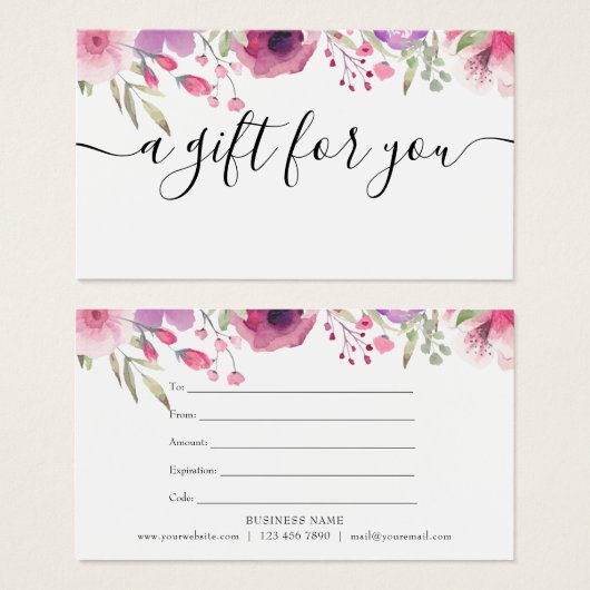 Waterverf Rozen Floral Cadeaubon Visitekaartje (Voorkant /achterkant)