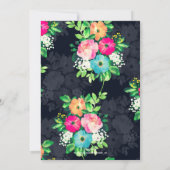 Waterverf  Rozen Floral Dark Blue Design Kaart (Achterkant)