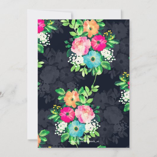 Waterverf  Rozen Floral Dark Blue Design Kaart (Achterkant)
