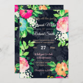 Waterverf  Rozen Floral Dark Blue Design Kaart (Voorkant / Achterkant)