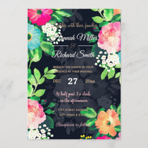Waterverf Rozen Floral Dark Blue Design Kaart