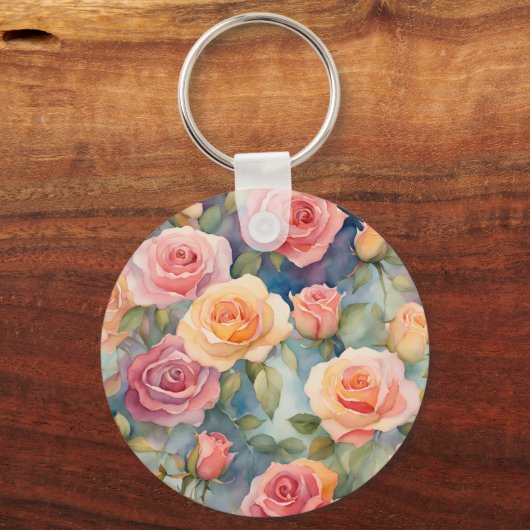  Waterverf Rozen Floral Design Sleutelhanger (Voorkant)