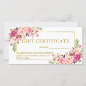 Waterverf Rozen Floral Gold Gift Certificate (Voorkant)