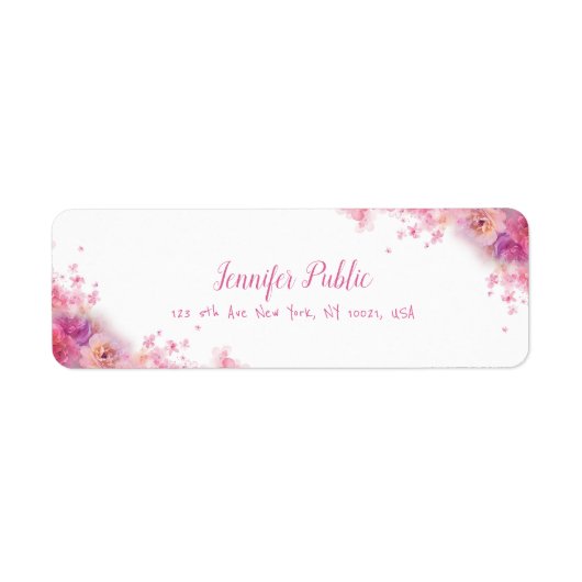Waterverf Rozen Floral Handgeschreven Script Elega Etiket (Voorkant)