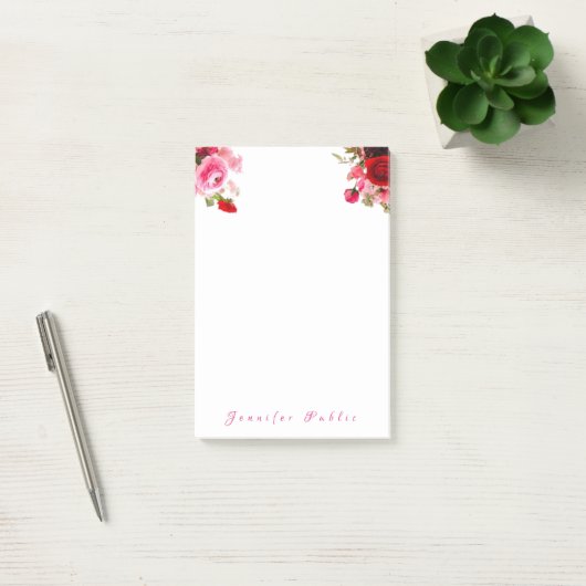 Waterverf Rozen Floral Handschrift Naam Tekst Post-it® Notes (Kantoor)