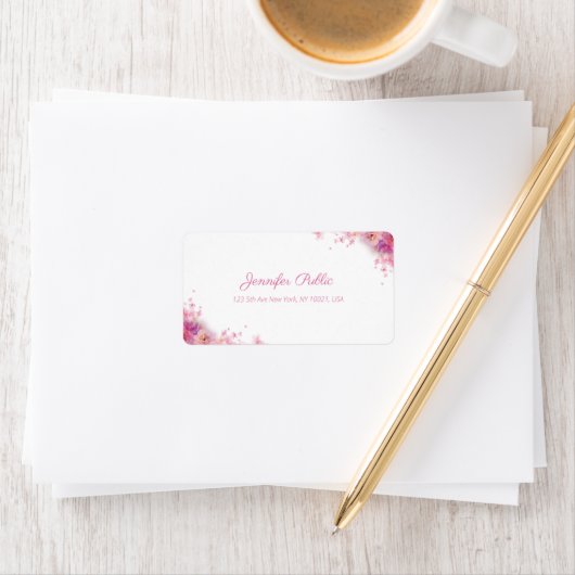 Waterverf Rozen Floral Modern Hand Script Adres Etiket (Insitu)