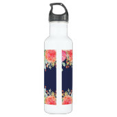 Waterverf Rozen Floral Navy Glitter gepersonalisee Waterfles (Achterkant)