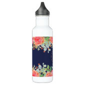 Waterverf Rozen Floral Navy Glitter gepersonalisee Waterfles (Links)