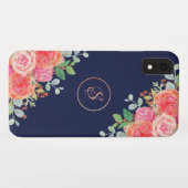 Waterverf Rozen Floral Navy Glitter Monogram Case-Mate iPhone Case (Achterkant (horizontaal))