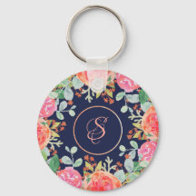 Waterverf Rozen Floral Navy Glitter Monogram