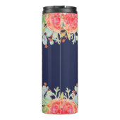 Waterverf Rozen Floral Navy Glitter Monogram Thermosbeker (Achterkant)
