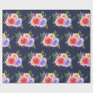 Waterverf Rozen Floral Pattern op Navy Blue Cadeaupapier
