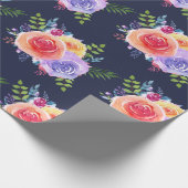 Waterverf Rozen Floral Pattern op Navy Blue Cadeaupapier (Hoek)