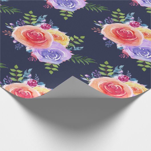 Waterverf Rozen Floral Pattern op Navy Blue Cadeaupapier (Hoek)