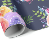 Waterverf Rozen Floral Pattern op Navy Blue Cadeaupapier (Rol Hoek)
