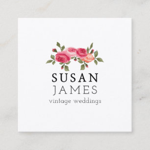 Waterverf Rozen Floral Simples Vierkante Visitekaartje