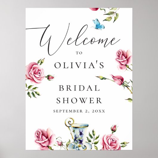 Waterverf rozen floreel welkom vrijgezellenfeest poster (Voorkant)