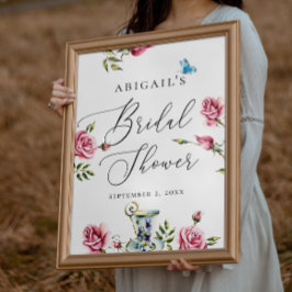 Waterverf rozen floreel welkom vrijgezellenfeest poster