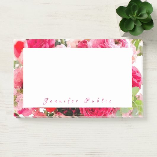 Waterverf Rozen Flowers Elegant Hand Script Name Post-it® Notes (Kantoor)