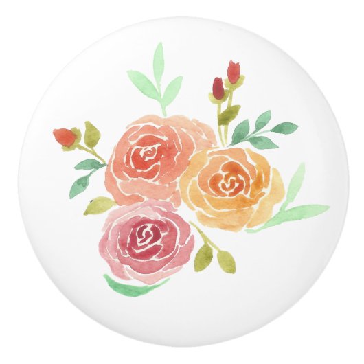 Waterverf Rozen Flowers Keramische Knop (Voorkant)