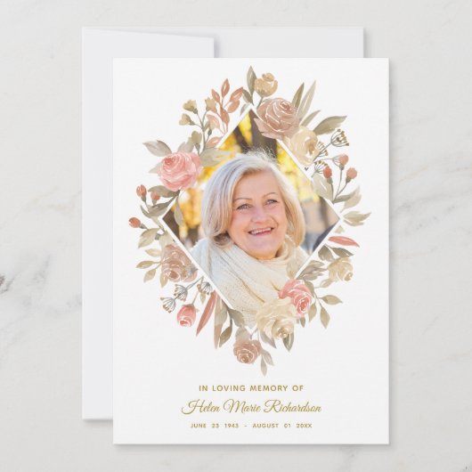 Waterverf Rozen Foto Sympathie Funeral Hartelijk d Bedankkaart (Voorkant)