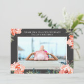 Waterverf Rozen Foto Verjaardag Uitnodiging (Staand voorkant)