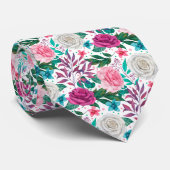 Waterverf Rozen Fuchsia Wit Roze Blauwgroen Stropdas (Opgerold)