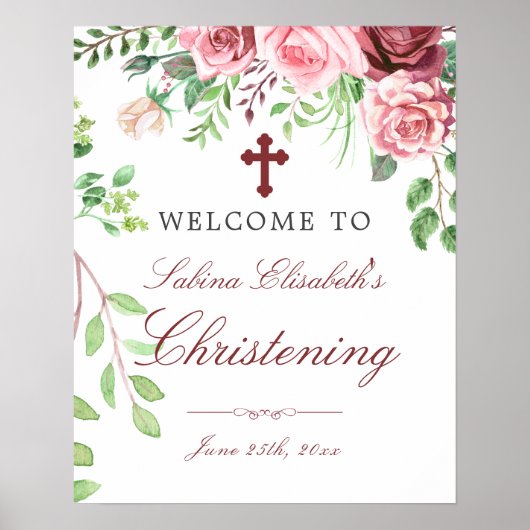 Waterverf Rozen Garden Christening Welkomstteken Poster (Voorkant)