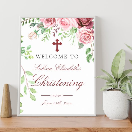 Waterverf Rozen Garden Christening Welkomstteken Poster