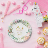 Waterverf Rozen Garland 80ste verjaardagsfeestje Papieren Bordje (Feest)