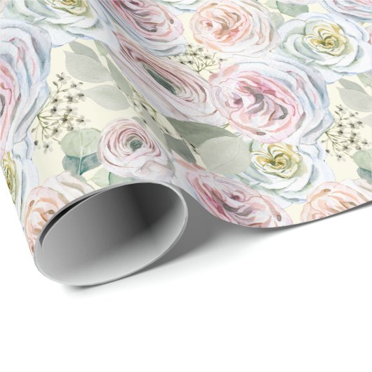 Waterverf rozen geel cadeaupapier (Rol Hoek)