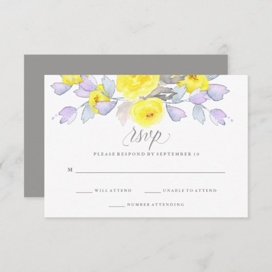 Waterverf Rozen | Geel Paarse en Grijs | RSVP (Voorkant / Achterkant)