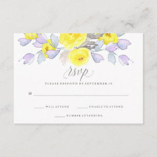 Waterverf Rozen   Geel Paarse en Grijs   RSVP Kaartje
