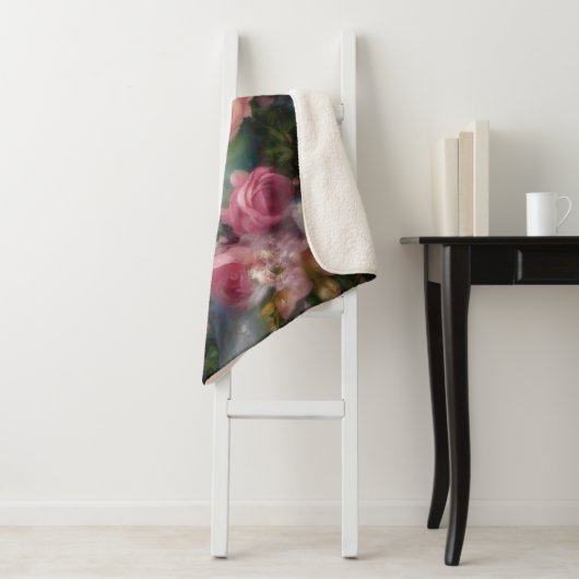 Waterverf Rozen geschilderd in alle kleuren Sherpa Deken (In situ)