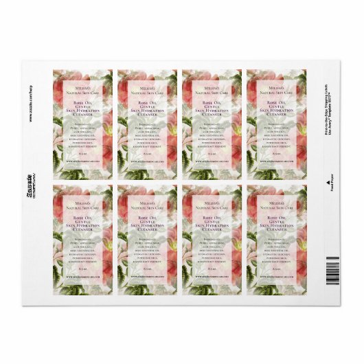 Waterverf Rozen Gezichtsreiniger Ingrediëntenlabel Etiket (Full Sheet)