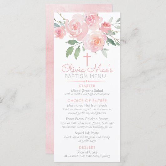 Waterverf Rozen Girl Baptism Custom Event Menu (Voorkant / Achterkant)