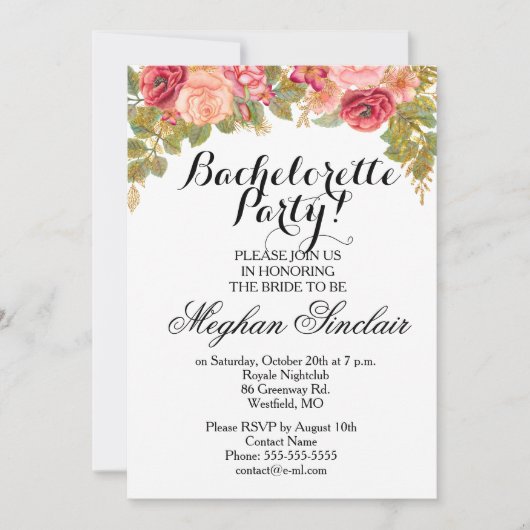 Waterverf Rozen & Glitter Bachelorette Party Kaart (Voorkant)