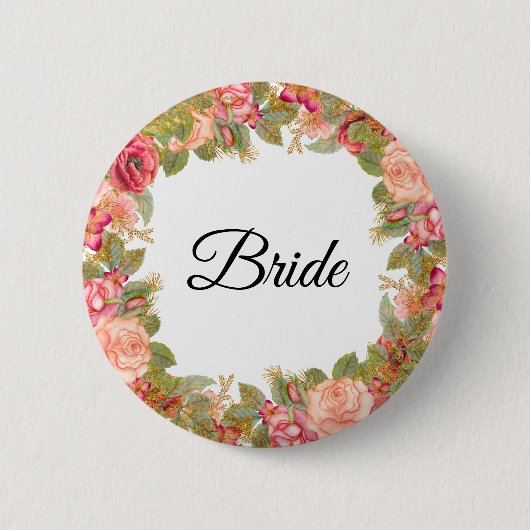 Waterverf Rozen & glitter Bride Pin Ronde Button 5,7 Cm (Voorkant)