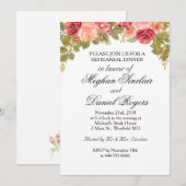 Waterverf Rozen & glitter repetitie diner uitnodig Kaart (Voorkant / Achterkant)