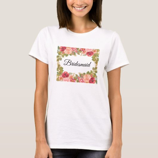 Waterverf Rozen & Glitter T-Shirt (BRIDESMAID) (Voorkant)