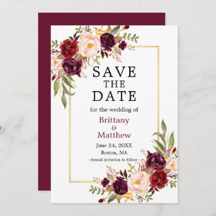 Waterverf Rozen Gold Lijst Burgundy Save the Date