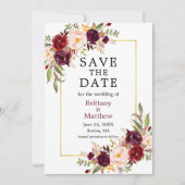 Waterverf Rozen Gold Lijst Foto Burgundy Save The Date (Voorkant)