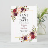Waterverf Rozen Gold Lijst Foto Burgundy Save The Date (Staand voorkant)