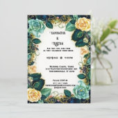  Waterverf Rozen Gold Trim Wedding Kaart (Staand voorkant)