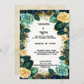  Waterverf Rozen Gold Trim Wedding Kaart (Voorkant / Achterkant)